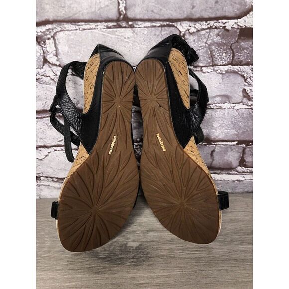 Patagonia Black Leather Ankle Strap Cork Wedge Sandals Women’s Sz 6.5M US/37EU - Picture 15 of 16